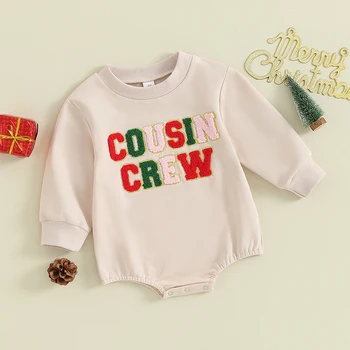 Baby Dekleta Fantje Sweatshirts Igralne Obleke Božič Oblačila Črke, Vezene Posadke Vratu Dolg Rokav Malčka Padec Bodysuits