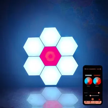 Luces de hoja Nano par pared, de paneles luz hexagonales con Nadzor por aplicación, Bluetooth, panal de abeja, ensamblaje DIY