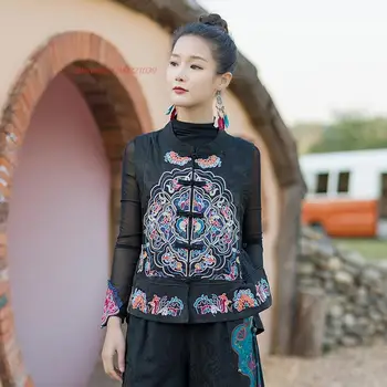 2024 kitajski etnični ženske telovnik retro plašč brez rokavov nacionalni cvet vezenje ženske orientalski tang bo ustrezala kitajski retro telovnik