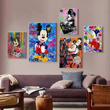 Disney Risanke Platno Slikarstvo Anime Mickey Miške Minnie Plakati Pisane Natisne Wall Art Slike Otroci Dnevni Sobi Doma Dekor