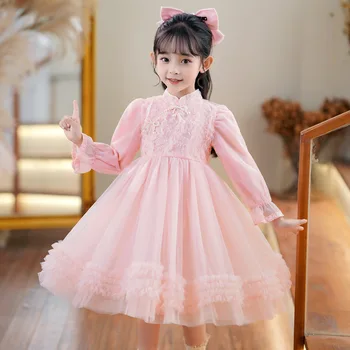 Otrok Čipke Očesa Barva Oblačila Za Deklice Kitajski Slog Cheongsam Princesa Obleko Pomlad Jesen Otrok Modi Zajec Krilo