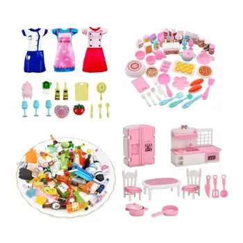 Mini Kuhinja Otroci Igrače Kawaii 81 Izdelki /Lot =3 Punčke Obleko +10 Steklenic +68 Miniaturni Lutke Pribor Za Barbie Hiša Igre