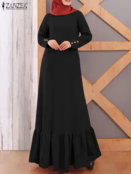 ZANZEA Moda za Ženske Maxi Obleke Muslimansko Obleko, Hidžab Abaya Eleganten Dolg Rokav O Vratu Vestidos Haljo tam kaftan Oversize Sundress