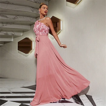 Elegantno Eno Ramo Maturantski Obleki Pink Rose Cvet Stranko Poroko Večerno Obleko Plaža Večerna Obleka Ženska Formalnih Obleke Vestidos