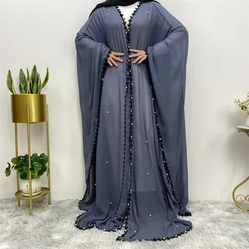 Čipke-up Dolg Rokav Jopico Abayas Beaded Svoboden Muslimansko Obleko Ženske Dolgo Odprta Oblačilih, Turčija Dubaj Abaya Vestido Longo Feminino
