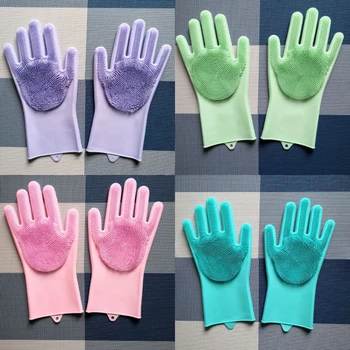 2-v-1 Silikonski kuhinja rokavice s čarobno krtačo pomivalni piling rokavice za čiščenje v gospodinjstvu blaga zaščito strani pokrova