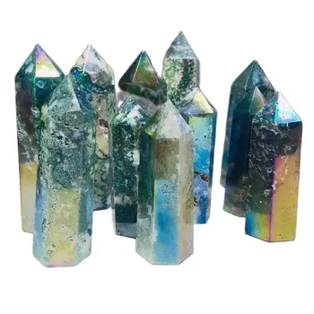 Kristali zdravilni kamni stolp aura angel naravni zeleni mah agate točke palico Mineralnih primerki za dekoracijo doma