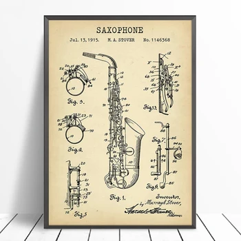 Saksofon Patent Letnik Poster Tiskanje Glasbenik Saxophonist Darila Glasbeni Instrument Načrt Umetniško Platno Stensko Slikarstvo Dekor