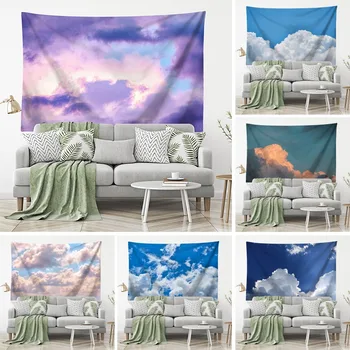 Zahod, modro nebo, beli oblak natisnjeni vzorec dekorativni tapiserija doma, spalnico, sobo, spalnico dekorativni tapiserija
