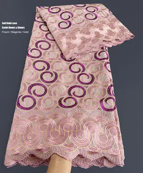 Najnovejši Vezenje Švicarski Voile Čipke v Švici Fino Mehko teksturo Afriške Bombažne Tkanine, Nigerija Dubaj Tradicionalno Oblačilo
