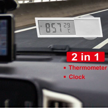2 V 1 Avto Moto Ura LCD-Zaslon Bedak Vnesite Uro, Termometer Pregleden Prenosni Avto Notranje zadeve Ornament Dodatki