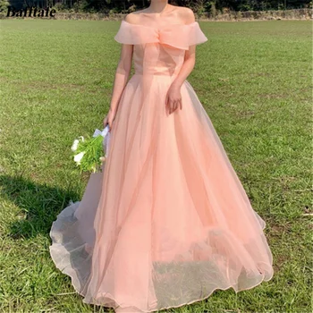 Bafftafe Blush Pink Koreja Formalno Prom Obleke Za Ženske Linije Organza Čipke Nazaj Poroka Oblek Večer Stranka Obleko 프롬드레스