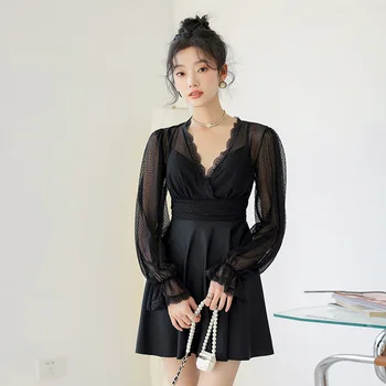 Koreje Velike enodelne Kopalke 2023 Nove Ženske Konzervativno Dolgimi rokavi Obleka Stil Izgleda Tanke Hot Spring Kopalke Wisuwore