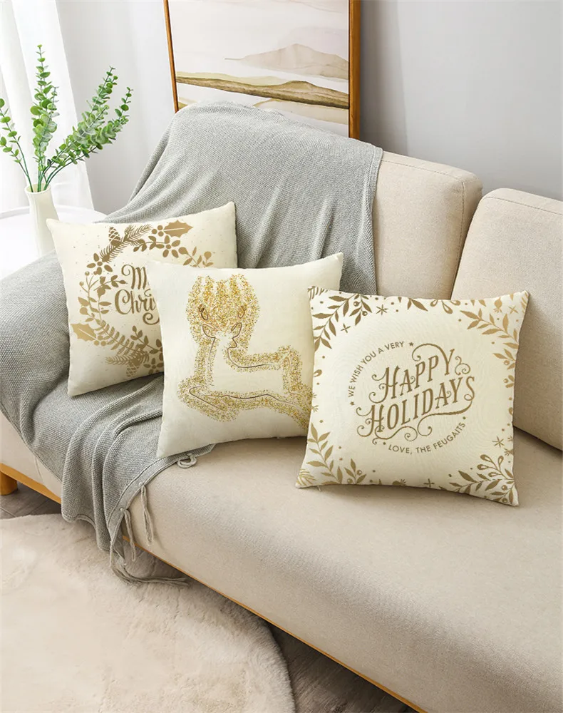 Božič zlata snežinka perilo natisnjeni vzorec kavč, blazine cover prevleke doma dekoracijo stranka avto posteljnina 1