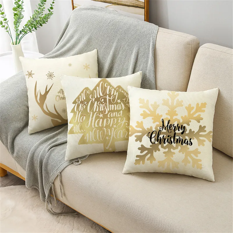 Božič zlata snežinka perilo natisnjeni vzorec kavč, blazine cover prevleke doma dekoracijo stranka avto posteljnina 2