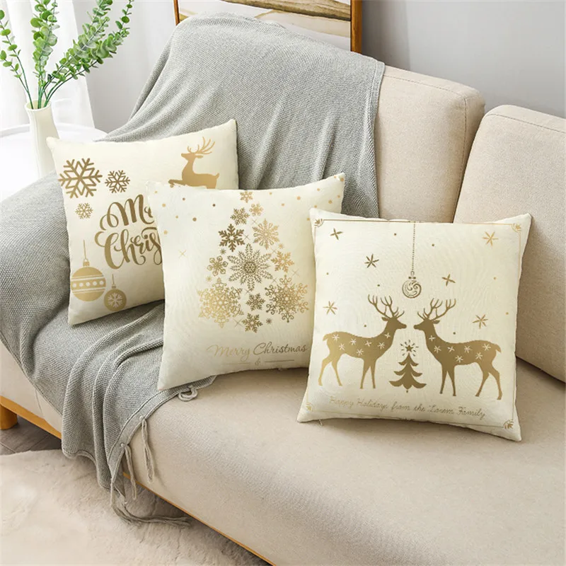 Božič zlata snežinka perilo natisnjeni vzorec kavč, blazine cover prevleke doma dekoracijo stranka avto posteljnina 4