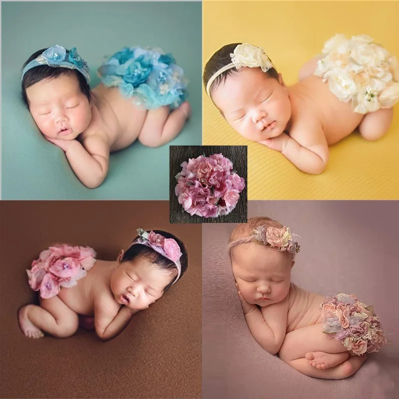Novorojenček Fotografija Oblačila Baby One-Mesec-Stare Fotografije cvet heaband krog Cvetlični Blazine komplet Dojenček Photograp Rekviziti dodatki 0