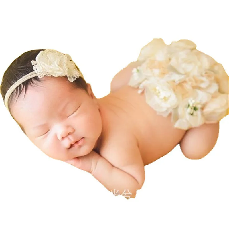 Novorojenček Fotografija Oblačila Baby One-Mesec-Stare Fotografije cvet heaband krog Cvetlični Blazine komplet Dojenček Photograp Rekviziti dodatki 4