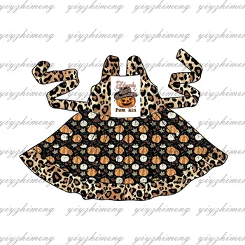 Nova Zasnova Jeseni Dekleta Kostum Halloween Buče Leopard Tiskanja Otroška Oblačila Prevelik Krilo Obleko, Kravato