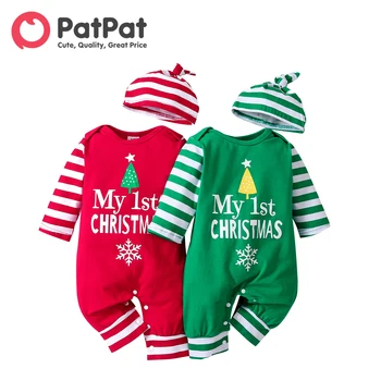 PatPat Božični Kostum Newborn Baby Girl Obleke Novimi Rojeni Dojenčki Fant Jumpsuit 95% Bombaž Kombinezon, igralne obleke s Klobuk Set