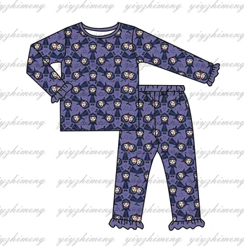 Nova zasnova dekleta sredo Addams vzorec pižamo nastavite bratje in sestre dolgimi rokavi, hlače komplet 2 kosov
