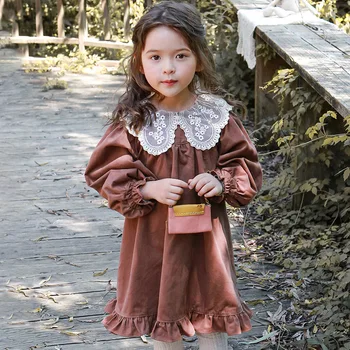 Otroci Obleke za Dekleta 2023 Jeseni korejski Moda znižuj Ovratnik Princesa Barva Sladke Preprost Stil Sveže Mehko Bombažno