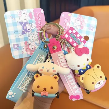 Sanrio Hello Kitty Kuromi Melodijo Cinnamoroll Ustvarjalne Avto Serije Keychain Moških in Žensk Enako Keychain Obesek Božično Darilo