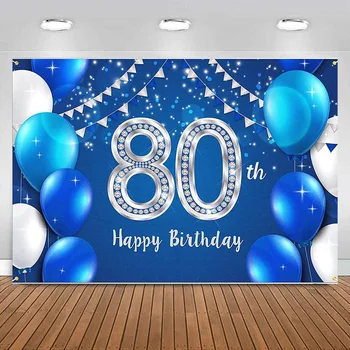 Vesel 80. Rojstni dan Banner Ozadje Okraski Stranka balon bleščice materiala za Ženske, Moške Modra Srebrna Fotografija Ozadje