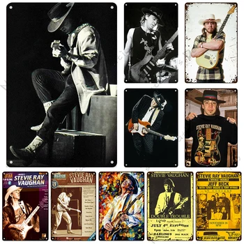 Glasbenik Stevie Ray Vaughan Kovinske Plošče, Dekorativne Plošče Stare Kovinske Plošče Kovinske Tin Znak Človek Jama Garaža Kovine Znaki Plakat