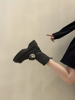 Rock Čevlji Ženska Gumijaste Škornje Luksuzni Oblikovalec Čevlji-Ženske Krog Toe Ravno Pete Dež Moda 2023 Elegantno Jeseni Nogavice Lolita