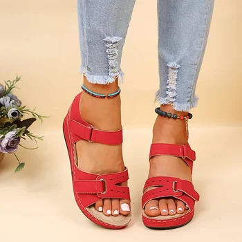 2023 nov poletni ženski sandali moda klin-nagnila open-toe čevlji barva eno-line sponke visoko peto čevlje priložnostne sandali