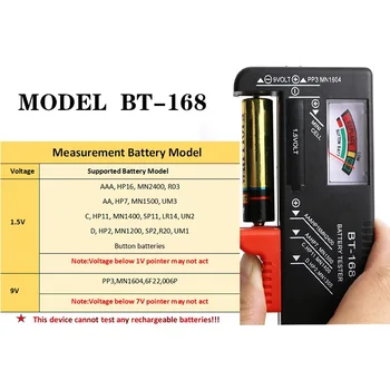 BT168 Digitalni Tester za Baterije Volt Checker za AA AAA 9V Gumb Več Velikosti Baterije Tester Napetosti Meter Orodja