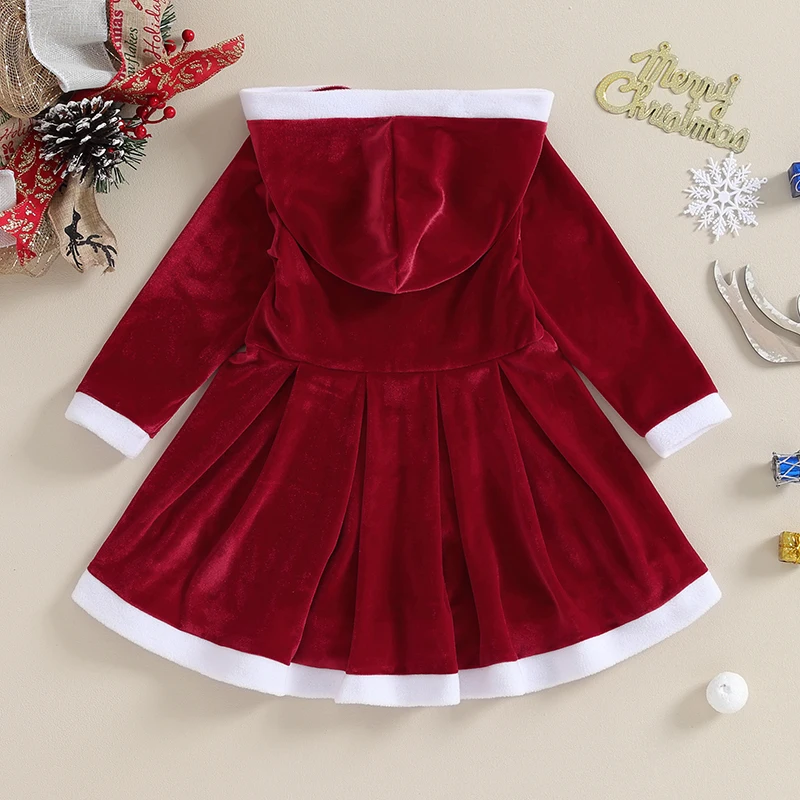 Božič Baby Obleko Za Dekle z Dolgimi Rokavi Ruffle Obleko Hooded Mozaik A-line Obleko za Stranko 1