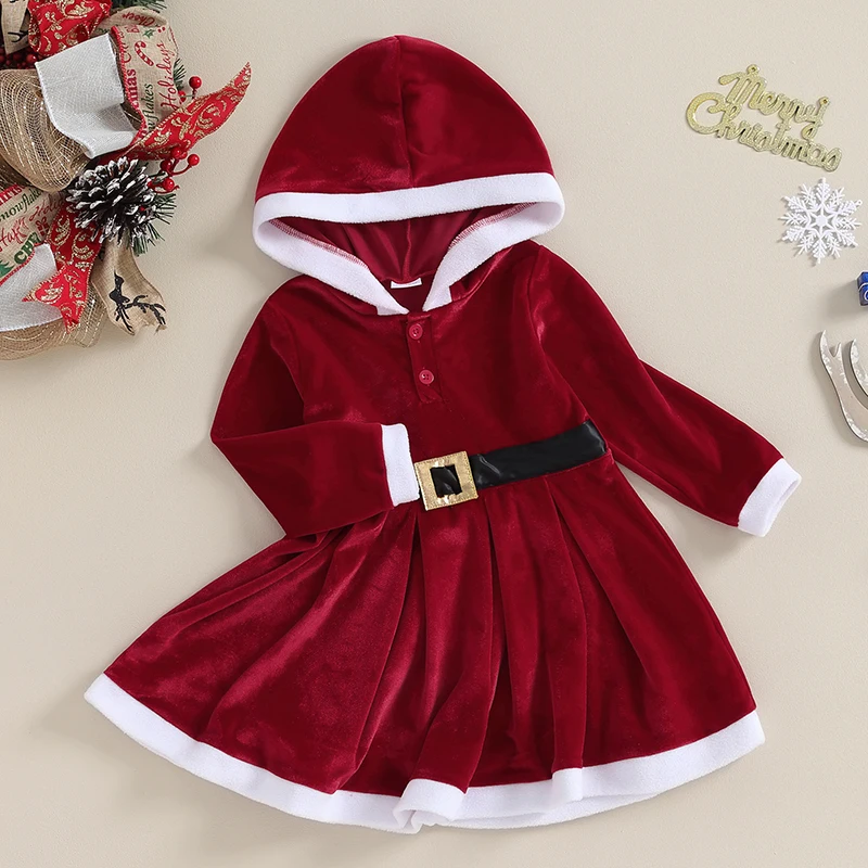 Božič Baby Obleko Za Dekle z Dolgimi Rokavi Ruffle Obleko Hooded Mozaik A-line Obleko za Stranko 2