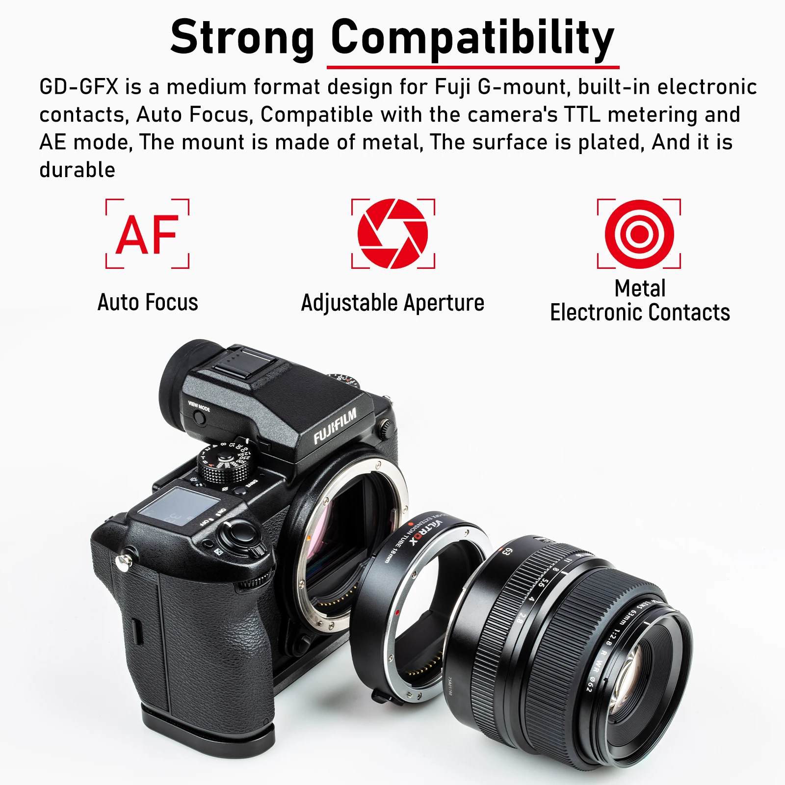 Viltrox GD-GFX 18 MM 45 MM Auto Focus Makro Razširitev Cev Objektiva Adapter Ring za Fujifilm G-Mount Kamera, Objektiv GFX50S GFX50R GFX100 4